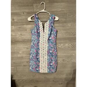 Lilly Pulitzer Target My Fans Blue Print Shift Dress‎ Womens Size 4